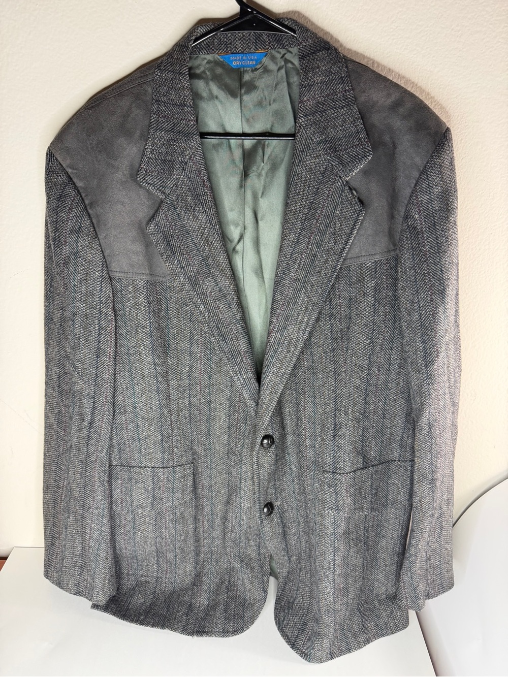 Vtg 70s Pendleton Western Jacket Coat Men's Size 46 Herringbone Wool Suede Gray